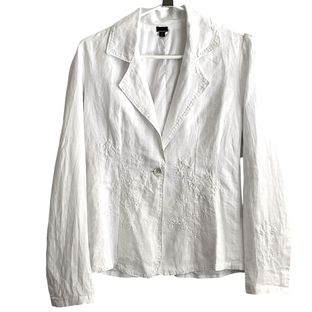 Olo 100% Linen Embroidered Lined Lightweight Blazer Size 10